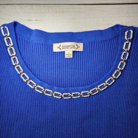 Nanette Lapore Knit Embellished Short Puffed Sleeve Sweater Size Large NWOT - Picture 3 of 6